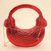 Fashnzfab Hard Shell Metallic Sculpted Loop Top Handle Handbag In Red
