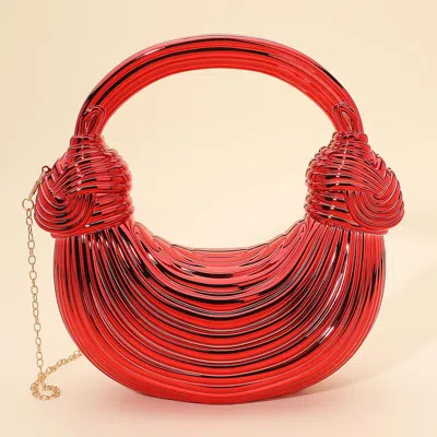 Fashnzfab Hard Shell Metallic Sculpted Loop Top Handle Handbag In Red