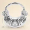 Fashnzfab Hard Shell Metallic Sculpted Loop Top Handle Handbag In Silver
