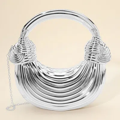 Fashnzfab Hard Shell Metallic Sculpted Loop Top Handle Handbag In Silver