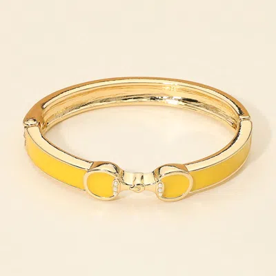 Fashnzfab Hardware Detail Enamel Hinged Bangle Bracelet In Gold