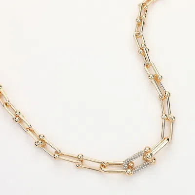 Fashnzfab Hardware Link Stone Paved Necklace In Multi