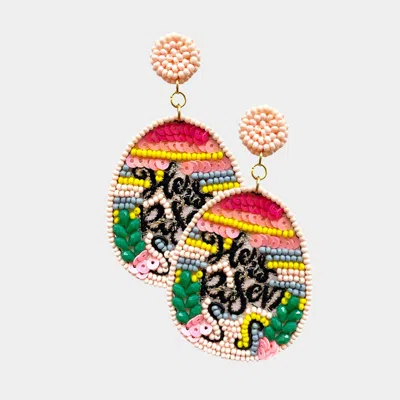 Fashnzfab He Is Risen Felt Back Sequin Seed Beaded Easter Egg Dangle Earrings - Pink In Multi