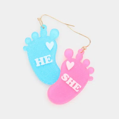 Fashnzfab He She Message Glittered Baby Feet Dangle Earrings In Pink