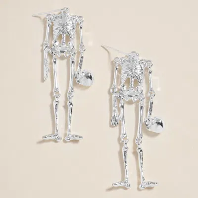 Fashnzfab Head Off Halloween Skeleton Dangle Earrings In Silver
