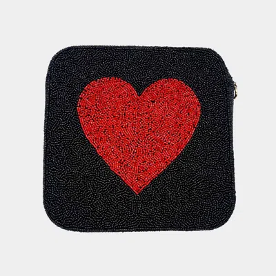 Fashnzfab Heart Accented Seed Beaded Square Crossbody Bag In Black