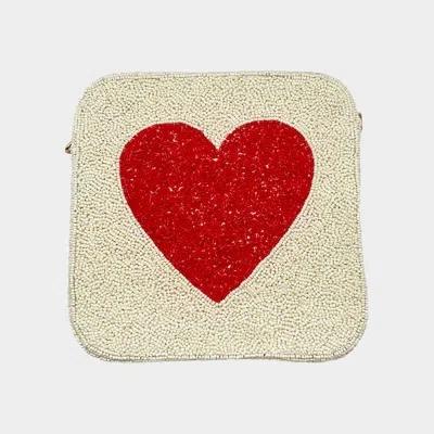 Fashnzfab Heart Accented Seed Beaded Square Crossbody Bag In Multi