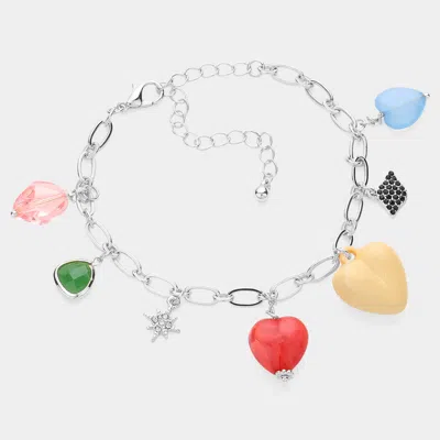 Fashnzfab Heart Bead Rhinestone Embellished North Star Charm Station Bracelet Rhodium In Multi