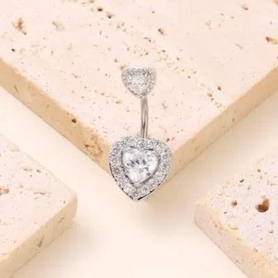 Fashnzfab Heart Belly Button Ring In Silver