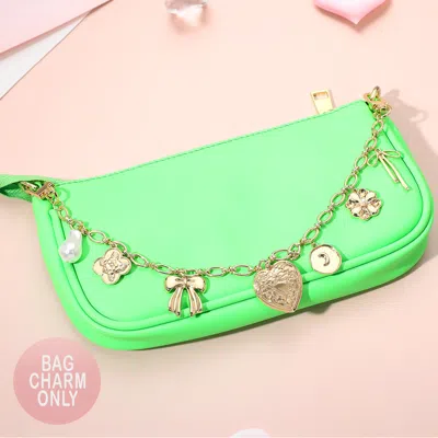 Fashnzfab Heart Bow Flower Charm Quatrefoil Pearl Station Bag Charm In Gold