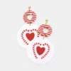 Fashnzfab Heart Candy Cane Accented Round Polymer Clay Dangle Earrings In Red
