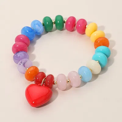 Fashnzfab Heart Charm Accent Resin Pebble Beaded Stretch Bracelet In Multi