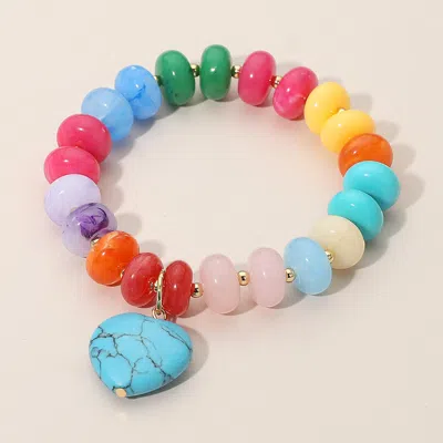 Fashnzfab Heart Charm Accent Resin Pebble Beaded Stretch Bracelet In Multi