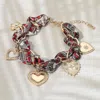 Fashnzfab Heart Charm Braided Fabric Chain Bracelet In Multi