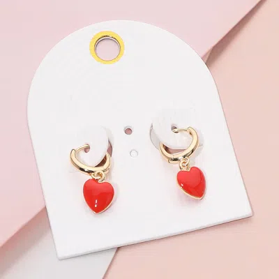 Fashnzfab Heart Charm Dangle Huggie Hoop Earrings In Burgundy