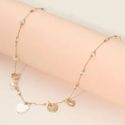 Fashnzfab Heart Charm Delicate Bead Station Necklace In Multi