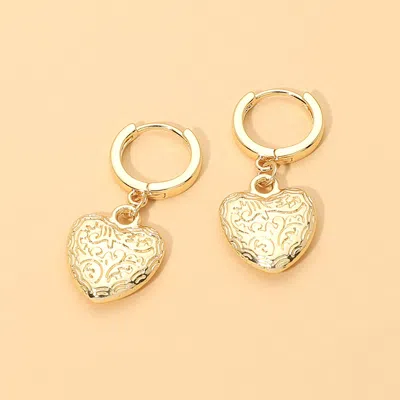 Fashnzfab Heart Charm Drop Dangle Huggie Hoop Earrings In Gold