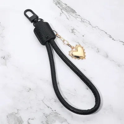 Fashnzfab Heart Charm Drop Faux Leather Wristlet Keychain Bag Charm In Red