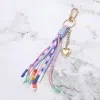 Fashnzfab Heart Charm Drop Happy Love Message Beaded Rope Tassel Keychain Bag Charm In Multi