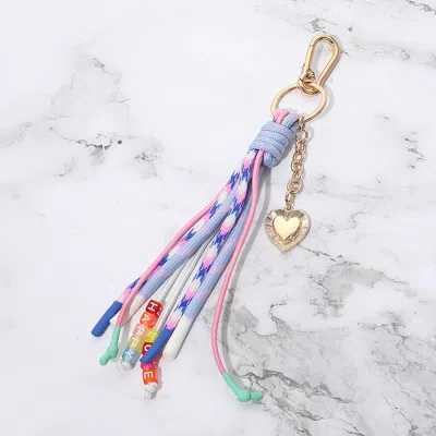 Fashnzfab Heart Charm Drop Happy Love Message Beaded Rope Tassel Keychain Bag Charm In Multi