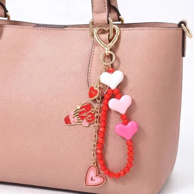 Fashnzfab Heart Charm Embellished Beaded Loop Accent Drop Keychain Bag Charm In Multi