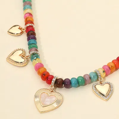 Fashnzfab Heart Charm Station Resin Colorful Beaded Statement Necklace In Multi