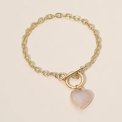 Fashnzfab Heart Charm Toggle Bracelet In Gold