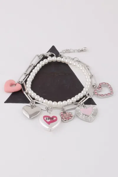 Fashnzfab Heart Charms Bracelet In Black