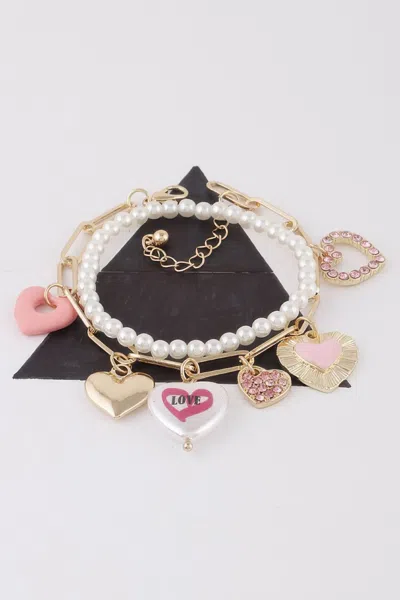 Fashnzfab Heart Charms Bracelet In Gold