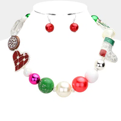 Fashnzfab Heart Christmas Sock Gift Pearl Beaded Necklace In Multi