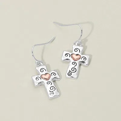 Fashnzfab Heart Cross Charm Drop Dangle Earrings In Gold