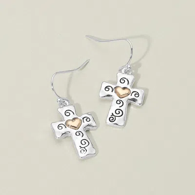 Fashnzfab Heart Cross Charm Drop Dangle Earrings In Metallic