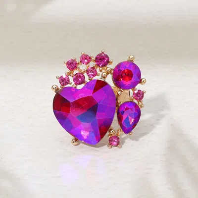 Fashnzfab Heart Crystal Cluster Embellished Statement Stretch Ring In Multi