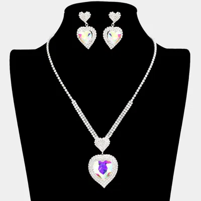 Fashnzfab Heart Crystal Rhinestone Drop Necklace In Metallic