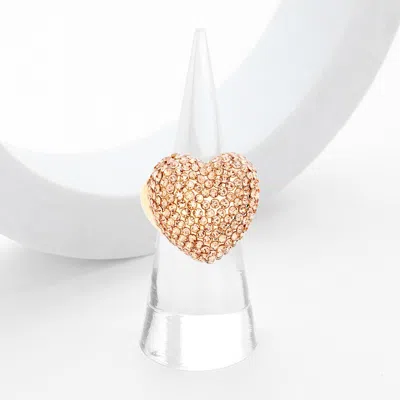 Fashnzfab Heart Crystal Rhinestone Pave Stretch Ring In Multi