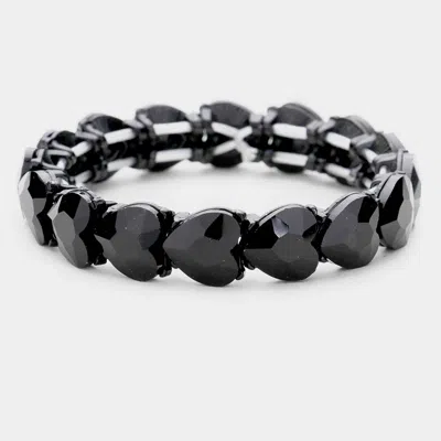 Fashnzfab Heart Crystal Stretch Evening Bracelet In Black