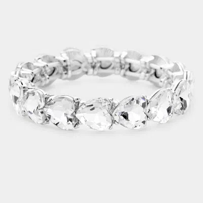 Fashnzfab Heart Crystal Stretch Evening Bracelet Clear, Silver In Multi