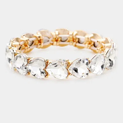 Fashnzfab Heart Crystal Stretch Evening Bracelet In Silver