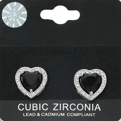 Fashnzfab Heart Cz Halo Stud Earrings In Silver