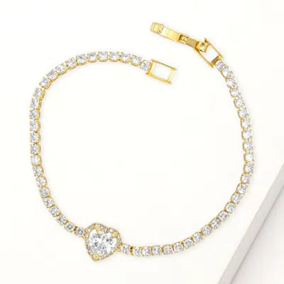 Fashnzfab Heart Cz Stone Accent Tennis Bracelet Clear, Gold In Multi