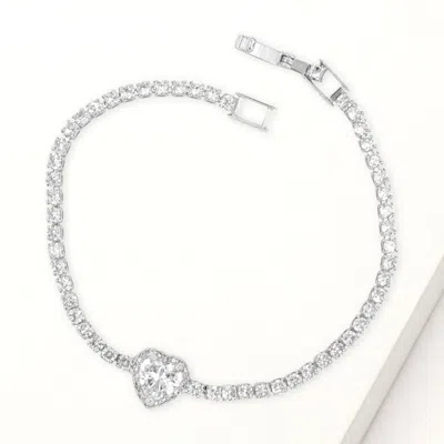 Fashnzfab Heart Cz Stone Accent Tennis Bracelet Clear, Silver