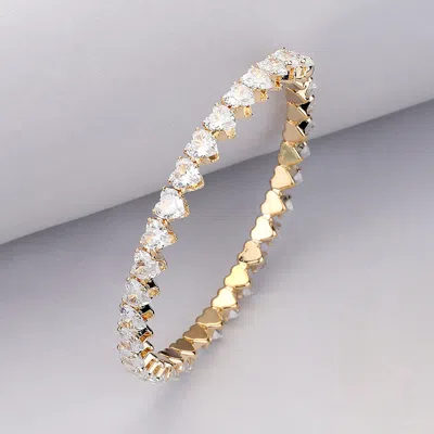 Fashnzfab Heart Cz Stone Cluster Embellished Adjustable Evening Bracelet Clear, Gold In Multi