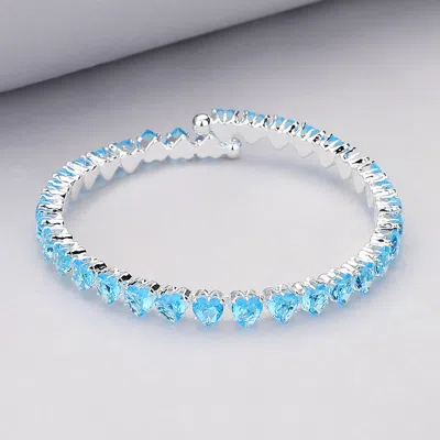 Fashnzfab Heart Cz Stone Cluster Embellished Adjustable Evening Bracelet Silver, Turquoise In Multi