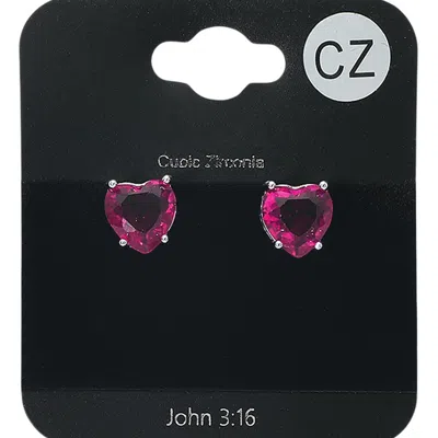 Fashnzfab Heart Cz Stud Earrings In Multi