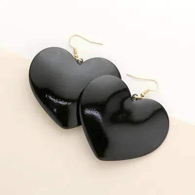 Fashnzfab Heart Dangle Earrings In Black