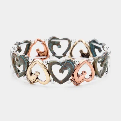 Fashnzfab Heart Detailed Metal Stretch Bracelet Multi, Patina Verdigris