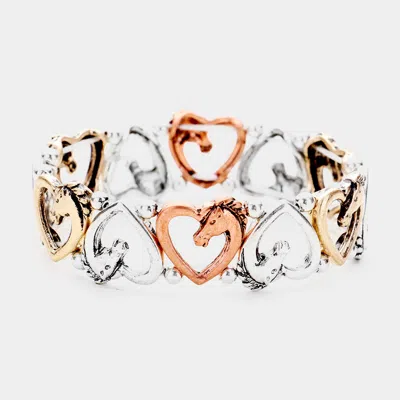 Fashnzfab Heart Detailed Metal Stretch Bracelet In Silver