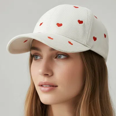 Fashnzfab Heart Embroidery Pattern Baseball Cap In White