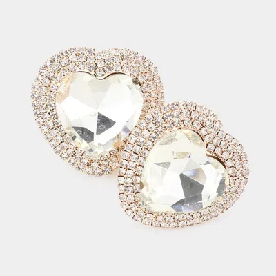 Fashnzfab Heart Glass Stone Cluster Clip On Earrings In Gold