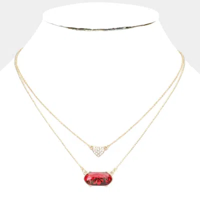 Fashnzfab Heart Hexagon Bead Pendant Double Layered Necklace In Red